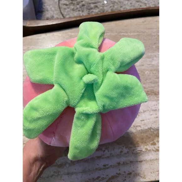 Strawberry Plush Stuffed Toy Pink With Green Leaves & White Seed Accents - Picture 3 of 3